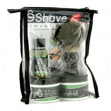 Eshave White Tea Travel Kit: Pre Shave Oil + Shave Cream + After Shave Cream + Brush + Tsa Bag 4pcs+1bag