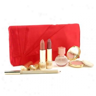 Estee Lauder Makeup Set ( Red Bag ): 1x Signature Shimmer Powder  2x Lipstick  1x Lip Pencil  1x Sensuous Miniature.... 5pcs+1bag