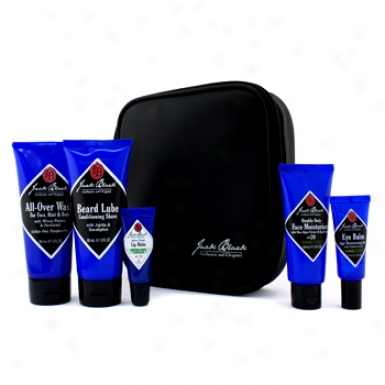 Jack Bpack First Class Five Travel Kit: All Over Wash + Conditioning Shave + Face Moisturizer + Eye Gel + Lip Balm + Face Buff Specimen + Bag 6pcs+1bag