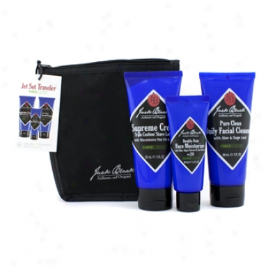 Jack Black Pure Science Jet Set Traveled: Cleanser 3oz + Shave Lather 3oz + Face Moizturizer 1.5oz + Bag 3pcs+1bag