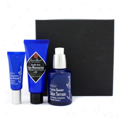 Jack Black Turn Back The Clock Set: Protein Booster Skin Serum + Protein Booster Eye Rescue + Face Moisturizer Spf20 3pcs