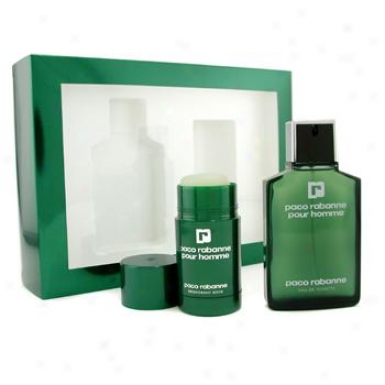 Paco Ra6anne Pour Homme Coffret: Eau De Toilette Spray 100ml/3.4oz + Deodorant Stick 75ml/22oz 2pcs