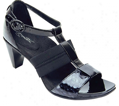 Aetrex Sofia T-strap (women's) - Black Stretch Fabric/patent