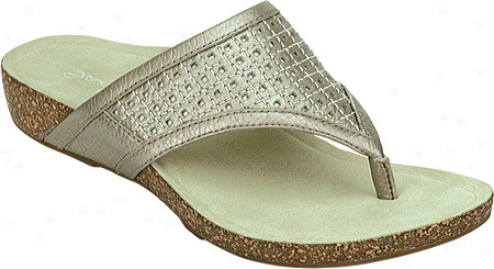 Aetrex Tamara Cork Thong (women's) - Titanium Full Grain Leather