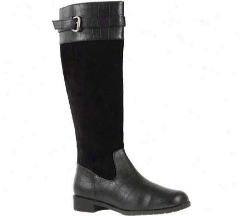 Annie Denver Wide Calf (women's) - Black Croc/black Velvet Suede