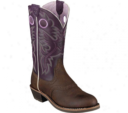 "ariat Heritage Roughstock 12"" (women's) - Brown Oiled Rowdy/purple Deertan Leather"