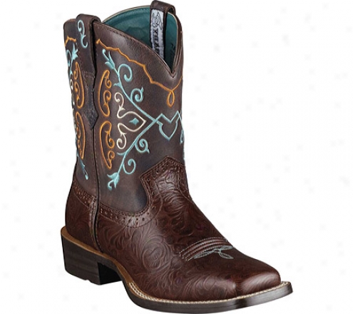 Ariat Rodeobaby Square Toe (women's) - Cognac Emboss/chocolate Full Grain Leather Suede