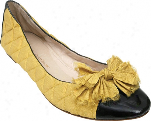Barefoot Tess Quilted Flat (women's) - Yellow Satin/black Patent Leather