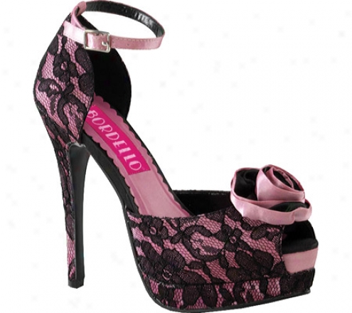 Bodello Bella 17 (women's) - Hot Pink Satin/black Lace