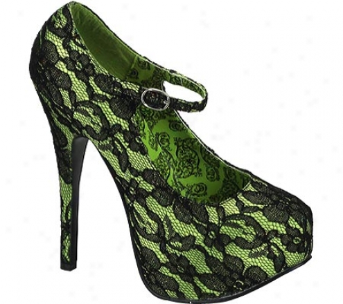 Bordello Teeze 07l (women's) - Lime Green Satin/black Lace