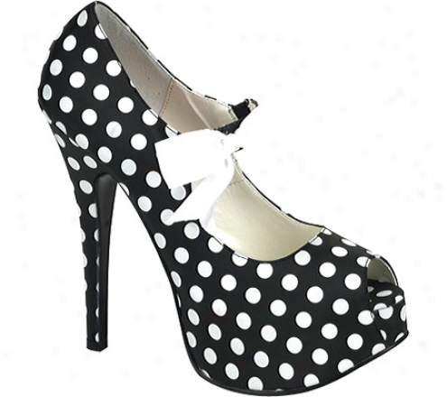 Bordello Teeze 25 (women's) - Black Satin Pu/white Polka Dots