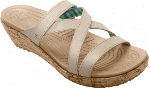 Crocs A-leigh Mini Wedge Leather (women's) - Stucco/stucco