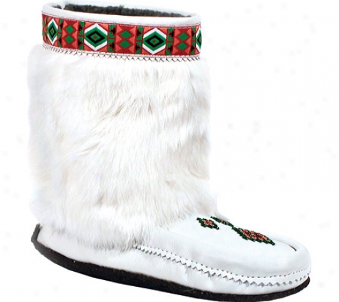 Manitobah Mukluks Half Trim Crepe Sole Mukluk (women's) - White NappaL eather/rabbit Fur