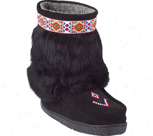 Manitobah Mukluks Half Trim Vibram Sole Mukluk (women's) - Black Cowhide Suede/rabbit Fur