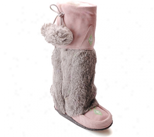 Manitobah Mukluks Suede Mukluk Boot (women's) - Pink Suede/grey Rabbit Fur