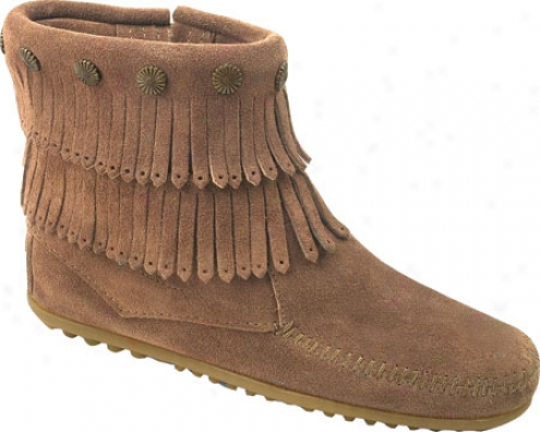 Minnetonka Double Fringe Side Zip Boot (women's) - Taupe Surde