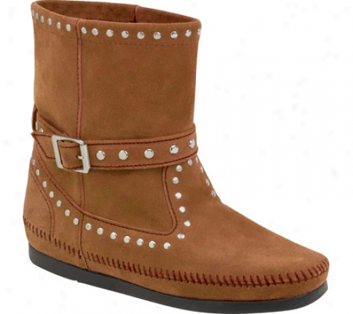 Minnetonka Short Studded Strap Boot (women's) - Brown Suede