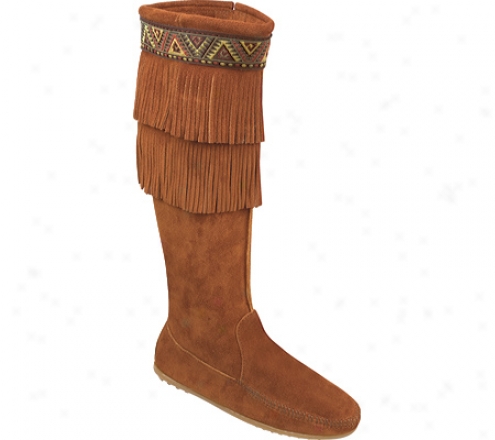 Minnetonka Side-zip Double Fringe Knee Hi Boot (women's) - Brown Suede