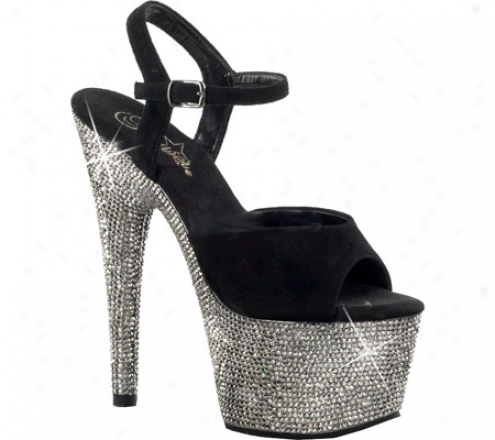 Pleasser Bejeweled 709dm (women's) - Black Suede/pewter Rhinestones