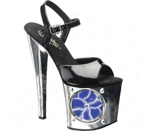 Pleaser Lightning 709 (women's) - Black/silver Chrome Patent/white Lights