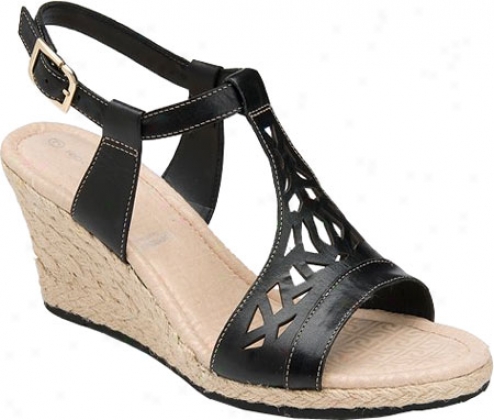 Rockport Emily Laser Cut T-strap (women's)) - Black Leather