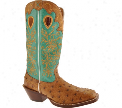 Twisted X Boots Wrsl002 (women's) - Saddle Full Quill Ostrich/aqua Leather