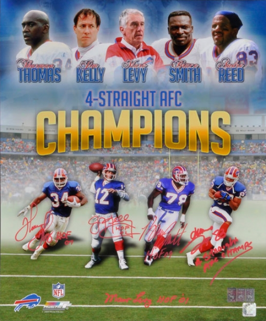 4-straight Afc Champoins Autographed Photograph  Details: Buffalo Bills, 20x24, 5 Signatures And Hof Inscriptions