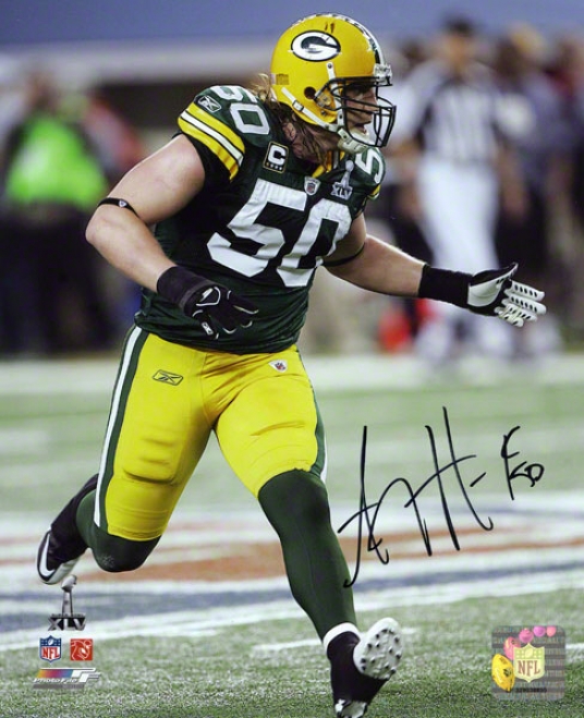 A. J. Hawk Autographed Photograph  Details: 8x10, Green Bay Packers