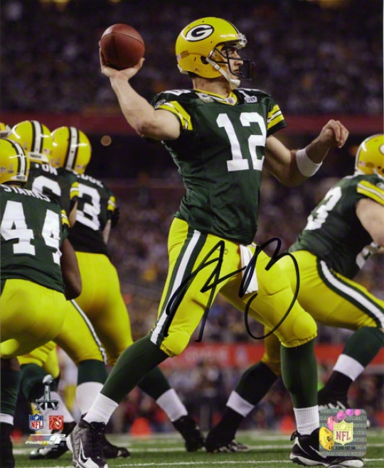 Aaron Rodgers Autographed Photograph  Details: Green Bay Packers, 8x10, Super Bowl Xlv Champions