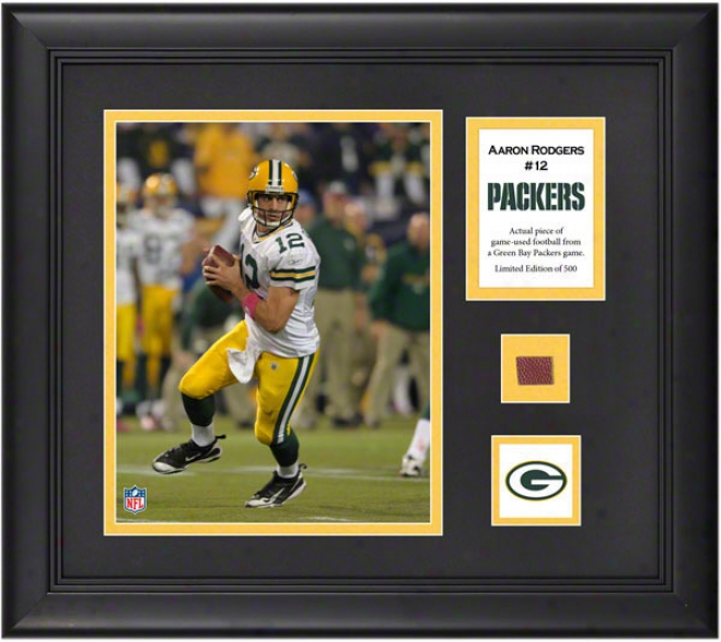 Aaron Rodgers Framed 8x10 Phktograph  Details: Green Bay Packers, With Game-used Football Piece And Descriptive Lamina