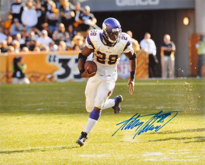 Adrian Peterson Autographed 16x20 Photograph  Particulars: Minnesota Vikings, Running With The Ball,-White Jersey