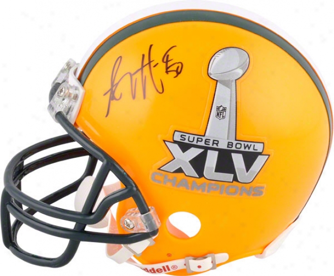 A.j. Hawk Autographed Minl Helmet  Details: Green Bay Packers, Super Bowl Xlv Logo, Half And Half