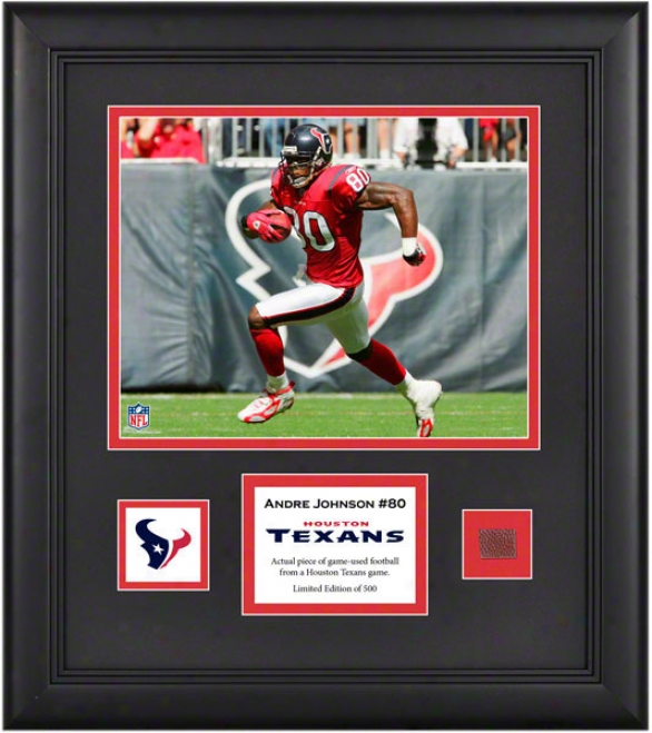 Andre Johnson Framed 8x10 Photograph  Details: Houston Texans, In the opinion of Game-used Football Piece And Descriptive Plate