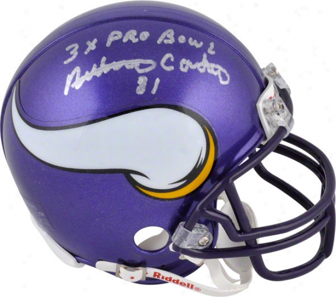 Anthony Carter Autographed Mini Helmet  Details: Minnesota Vikings, 3x Pro Bowl Inscription