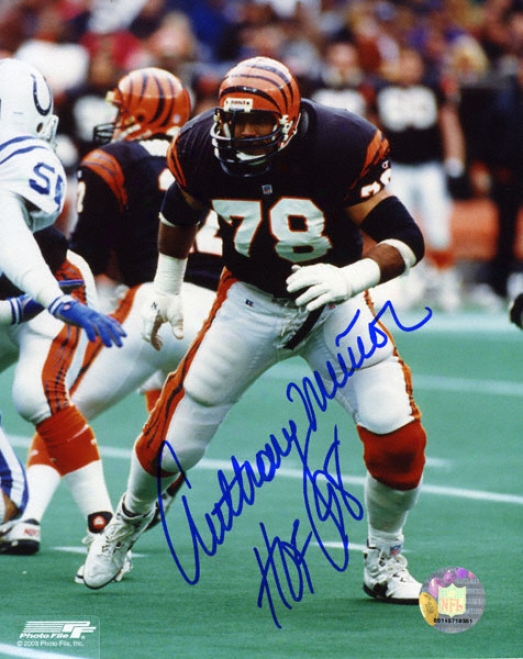 Anthony Munoz Cincinnati Bengals - In Black - Autographrd 8x10 Photograph With Hof Inscription