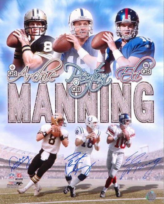 Archie, Peeyton Amd Eli Manning - Action - Autographed 16x20 Photograph