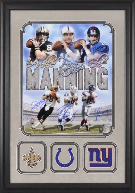 Archie Pryton And Eli Manning Deluxe Framed Autographed 16x20 Pnotograph