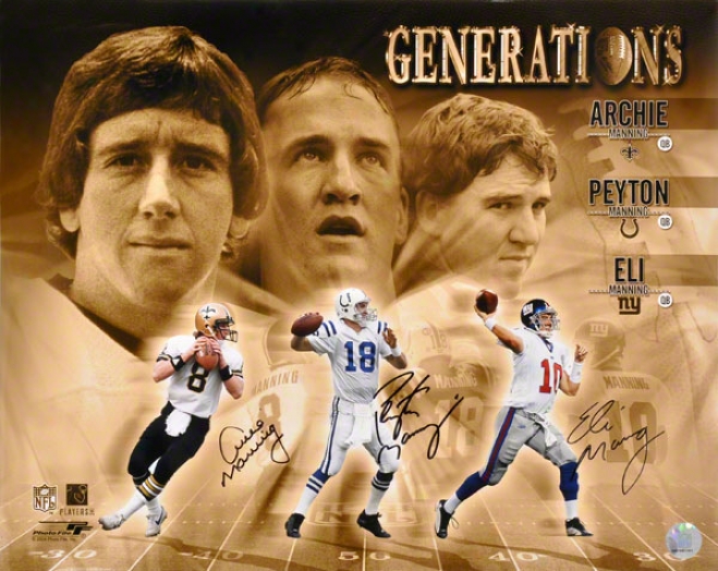 Archie, Peyton, And Eli Manning Multti Autographed 16x20 Photograph