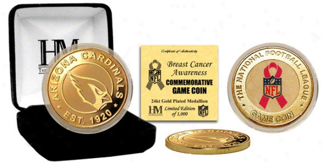 Arizona Cardinaals Breast Cancer Awareness 24kt Gold Game Coin