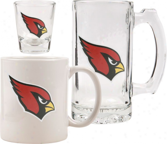 Arizona Cardinals Glassware Set: Logo Tankard, Coffee Mug, Shot Glass