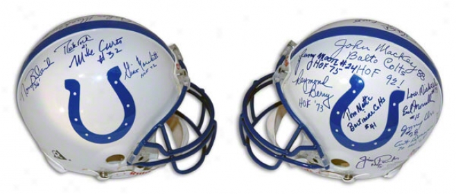 Baltimore Colts Autographed Pro-line Helmet  Details: 13 Signatures, Norm Bulaich, Rick Volk, Mike Curtis, Gino Marchetti, Lenny Moore, Raymond Berry, Jim Parke