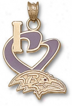 Baltimore Ravens 14k Gold ''i Heart'' Logo 3/4'' Enamel Pendant