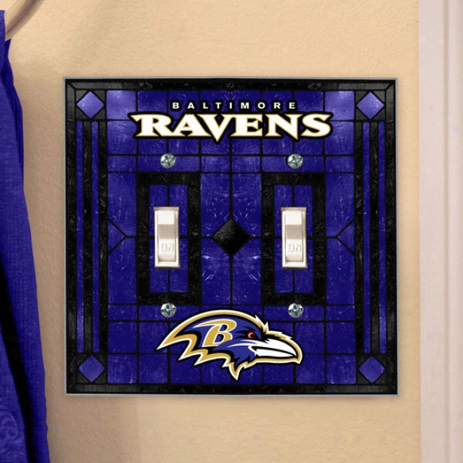 Baltimore Ravens Art Glass Double Light Switch Cover