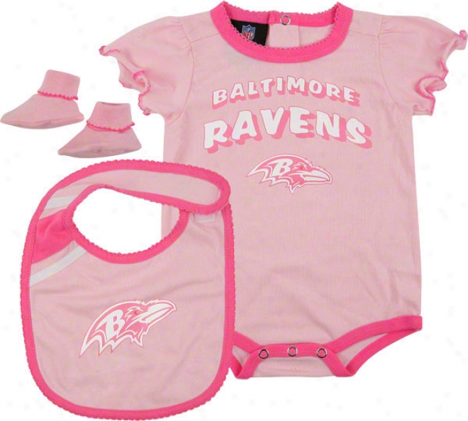 Baltimore Ravens Infant Pink Creeper, Bib, And Bootie Regular