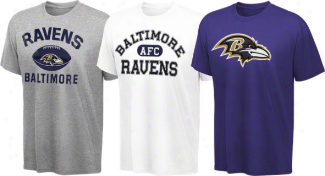 Baltimore Ravens Youth Purple, White, Grey 3-tee Combo Pacl