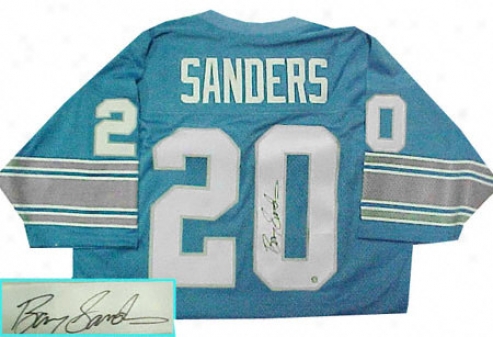 Barry Sanders Autographed Blue Custom Style Jeesey