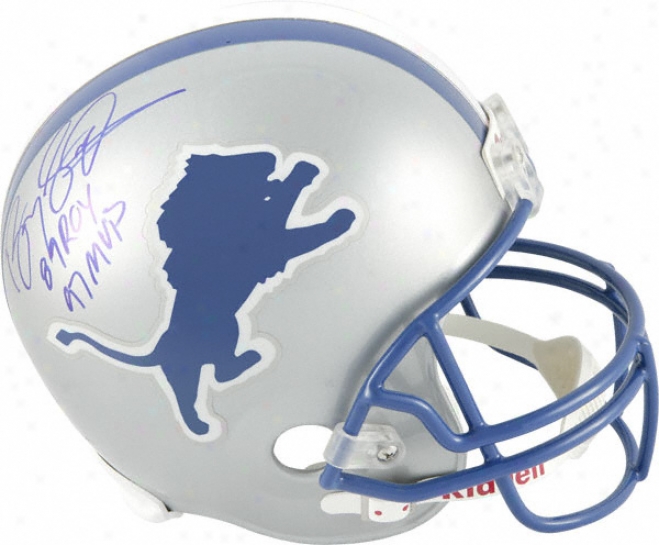 Barry Sanders Autogrpahed Helmet  Details: Detroit Lions, Riddell Replica Helmet, 89 Roy And 97 Mvp