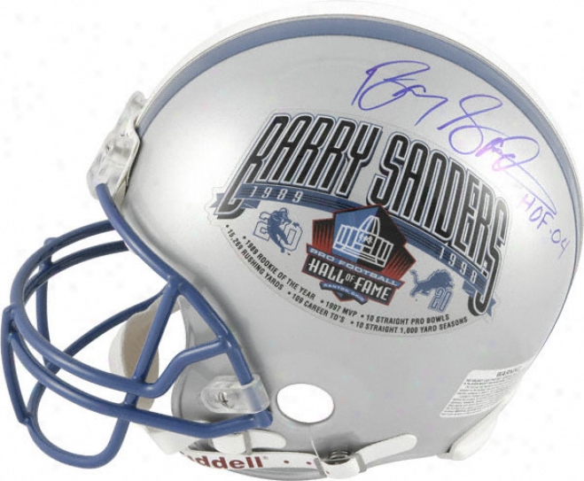 Barry Sanders Autographed Pro-line Helmet  Details: Detroit Lions, Half And Half, Barry Sanders Hof Decal, Authentic Riddell Helmet, Hof '04 Inscription