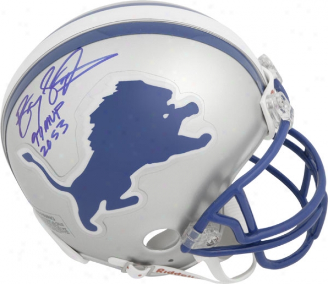 Barry Sanders Detroit Lions Autographed Riddell Mini Helmet With 9 7Mvp 2053