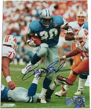 Barry Sanders Detroit Lions Blue Home Jersey 8x10 Autogrsphed Photograph